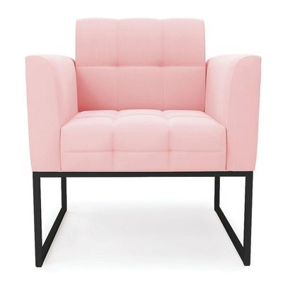 Poltrona Elisa Suede Rosa Bebê Base Metálica Industrial Preto - D'rossi