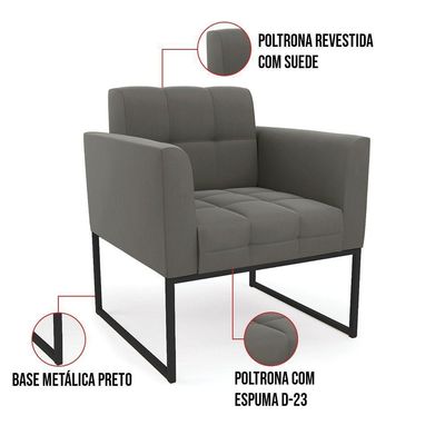 Poltrona Elisa Suede Grafite Base Metálica Industrial Preto - D'rossi