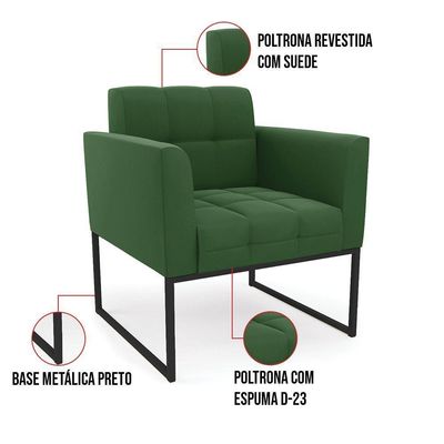Poltrona Elisa Suede Verde Base Metálica Industrial Preto - D'rossi