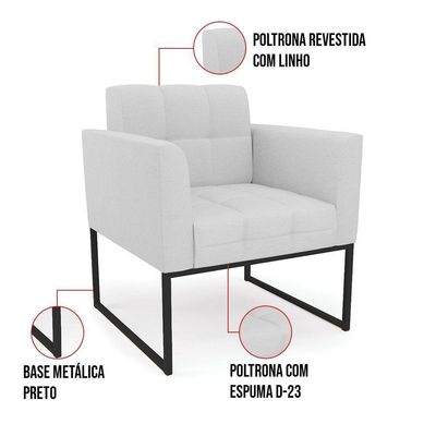 Poltrona Elisa Linho Base Metálica Industrial Preto - D'rossi Cor A05 Cinza