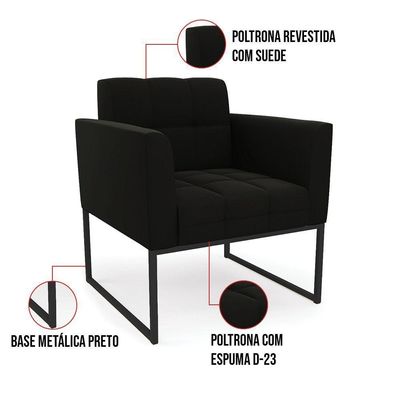 Poltrona Elisa Suede Preto Base Metálica Industrial Preto - D'rossi
