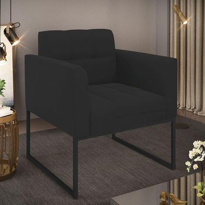 Poltrona Elisa Veludo Preto Base Metálica Industrial Preto - D'rossi