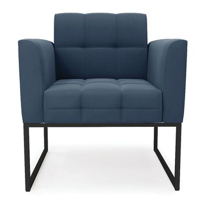 Poltrona Elisa Suede Azul Marinho Base Metálica Industrial Preto - D'rossi