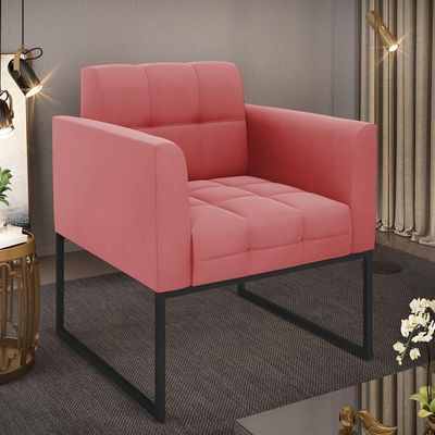 Poltrona Elisa Suede Base Metálica Industrial Preto - D'rossi Cor Rose