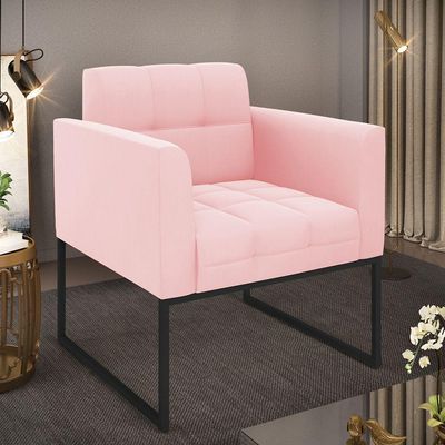 Poltrona Elisa Suede Base Metálica Industrial Preto - D'rossi Cor Rosa Bebê