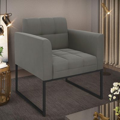 Poltrona Elisa Suede Grafite Base Metálica Industrial Preto - D'rossi