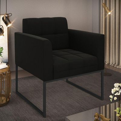 Poltrona Elisa Suede Preto Base Metálica Industrial Preto - D'rossi