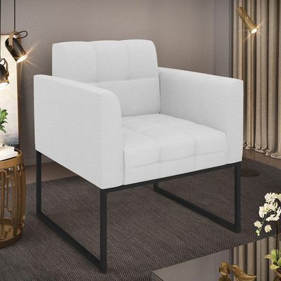 Poltrona Elisa Linho Base Metálica Industrial Preto - D'rossi Cor A05 Cinza