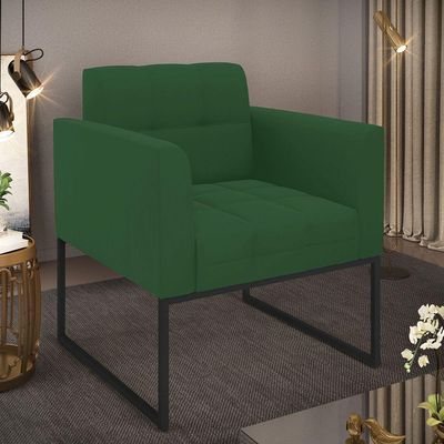 Poltrona Elisa Veludo Base Metálica Industrial Preto - D'rossi Cor Verde