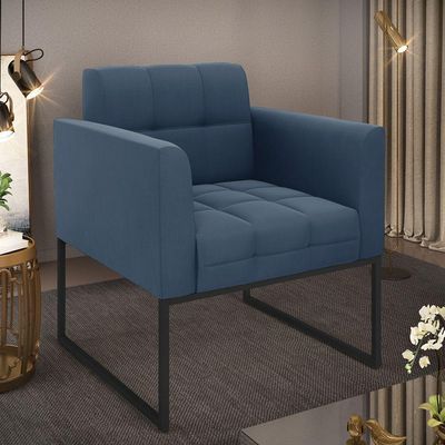 Poltrona Elisa Suede Base Metálica Industrial Preto - D'rossi Cor Azul Marinho