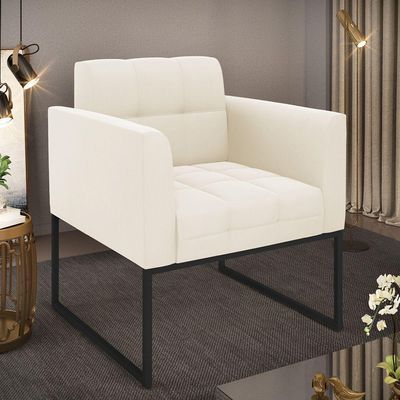 Poltrona Elisa Veludo Base Metálica Industrial Preto - D'rossi Cor Bege