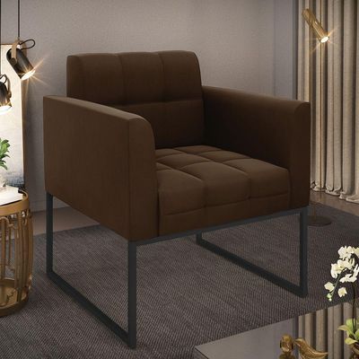 Poltrona Elisa Suede Marrom Base Metálica Industrial Preto - D'rossi