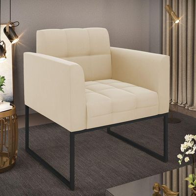 Poltrona Elisa Suede Bege Base Metálica Industrial Preto - D'rossi