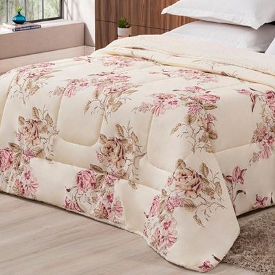 Coberdrom Sherpa-percal 180 Fios Estampado King Gran Moratta 01 Peça - Caqui Floral