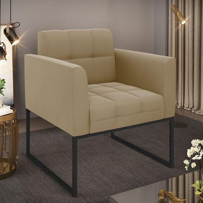 Poltrona Elisa Suede Marrom Rato Base Metálica Industrial Preto - D'rossi