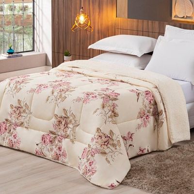 Coberdrom Sherpa-percal 180 Fios Estampado King Gran Moratta 01 Peça - Caqui Floral