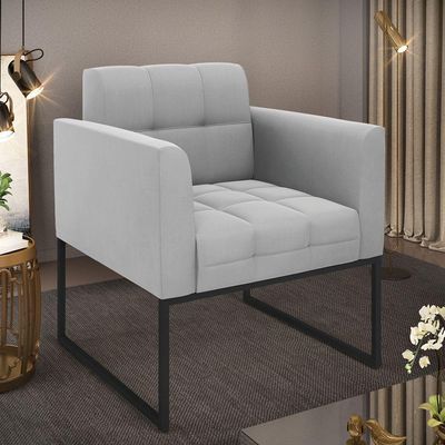 Poltrona Elisa Suede Cinza Base Metálica Industrial Preto - D'rossi