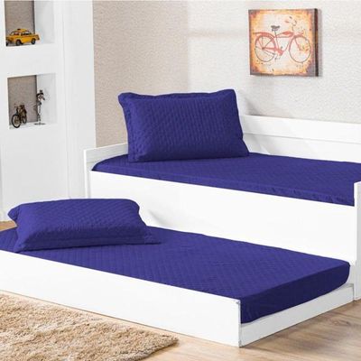 Cobre Leito Bicama Com Porta Travesseiro Pratico Solteiro 2 Pecas - Azul Royal