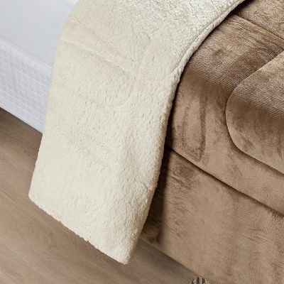 Coberdrom Sherpa E Flannel Everest Queen Manta Alta 150g 01 Peça - Caqui