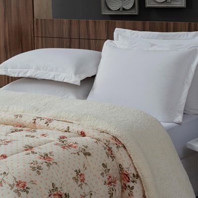 Coberdrom Sherpa-percal 180 Fios Estampado Solteiro Gran Moratta 01 Peça - Floral Salmão