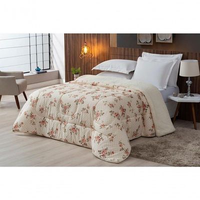 Coberdrom Sherpa-percal 180 Fios Estampado Solteiro Gran Moratta 01 Peça - Floral Salmão