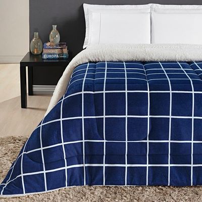 Coberdrom Sherpa E Flannel Austin Queen Manta 100g 01 Peça - Marinho