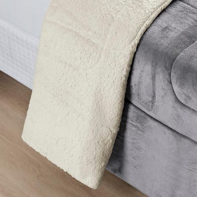 Coberdrom Sherpa E Flannel Everest Solteiro Manta Alta 150g 01 Peça - Cinza