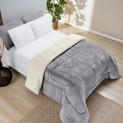 Coberdrom Sherpa E Flannel Everest Solteiro Manta Alta 150g 01 Peça - Cinza