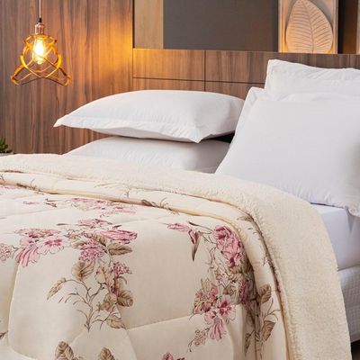 Coberdrom Sherpa-percal 180 Fios Estampado Solteiro Gran Moratta 01 Peça - Caqui Floral
