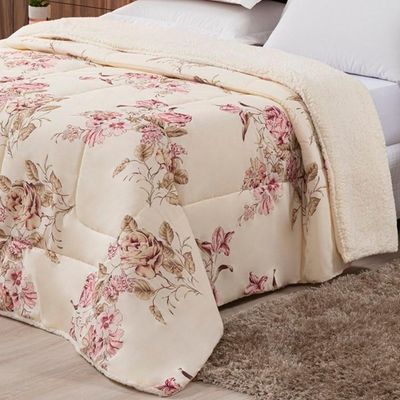 Coberdrom Sherpa-percal 180 Fios Estampado Solteiro Gran Moratta 01 Peça - Caqui Floral