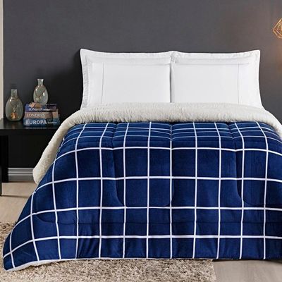 Coberdrom Sherpa E Flannel Austin Solteiro Manta 100g 01 Peça - Marinho