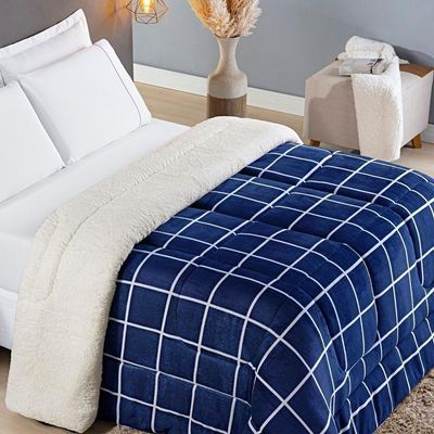 Coberdrom Sherpa E Flannel Austin Solteiro Manta 100g 01 Peça - Marinho