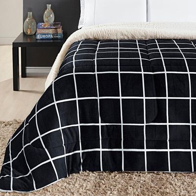 Coberdrom Sherpa E Flannel Austin Solteiro Manta 100g 01 Peça - Preto