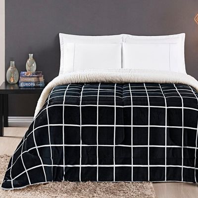 Coberdrom Sherpa E Flannel Austin Solteiro Manta 100g 01 Peça - Preto