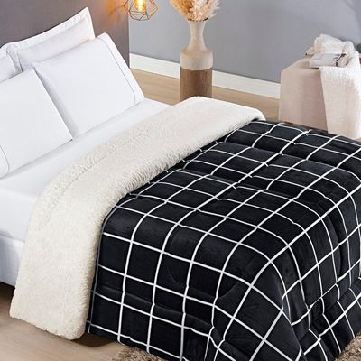 Coberdrom Sherpa E Flannel Austin Solteiro Manta 100g 01 Peça - Preto