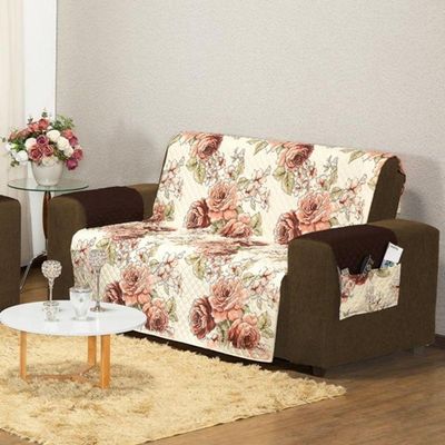Protetor Capa De Sofa Aquarela Estampado 2 E 3 Lugares - Floral Marrom