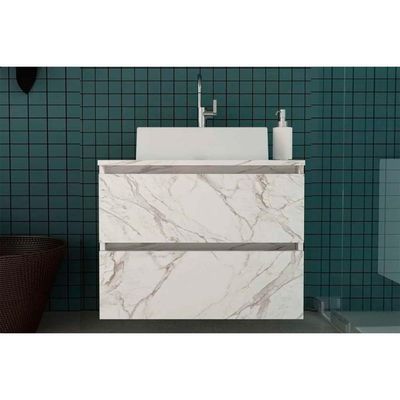 Balcão P- Banheiro Suspenso Bn3607 2 Gavetas Cor Mármore Branco - Tecno Mobili