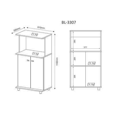 Balcão Lavanderia Multiuso Bl-3307 C- 2 Portas E Nicho P- Microondas 60cm Branco - Tecno Mobili