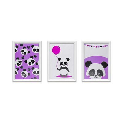 Kit 3 Quadros Decorativos Pandinhas 24x34cm