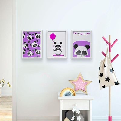 Kit 3 Quadros Decorativos Pandinhas 24x34cm