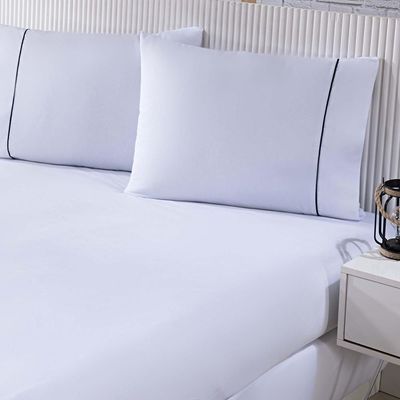 Jogo De Cama Lençol 100% Algodão Percal 150 Fios Queen Gran Moratta 3 Peças - Branco E Cinza