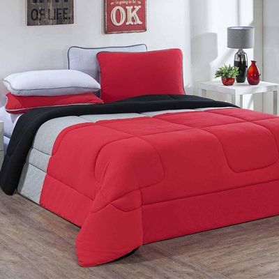 Edredom Malha 100% Algodão Urbano 1 Peça Casal - Vermelho-mescla-preto