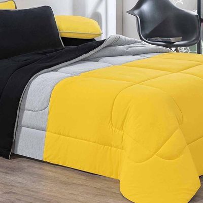 Edredom Malha 100% Algodão Urbano 1 Peça Solteiro - Amarelo-mescla-preto