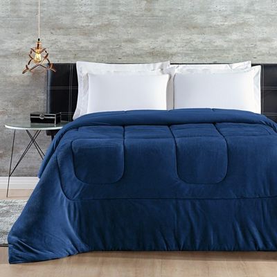 Coberdrom 100% Algodão Malha Com Manta Microfibra Queen 01 Peça - Marinho