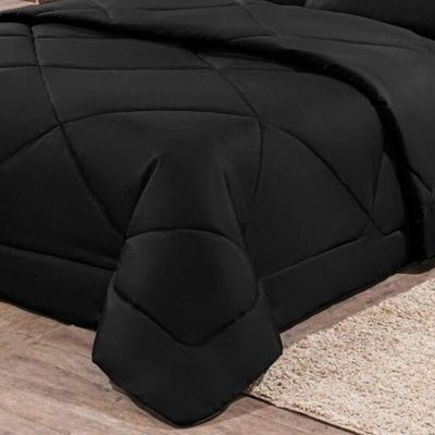 Kit Edredom + Jogo De Lençol Aconchego Look House Dupla Face Casal King 06 Peças - Preto
