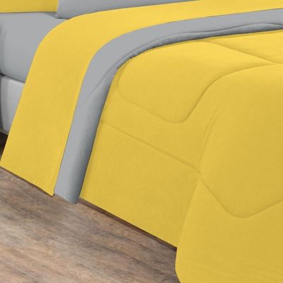 Kit Edredom + Jogo De Lençol Malha 100% Algodão Gran Moratta 7 Peças Casal - Amarelo-cinza