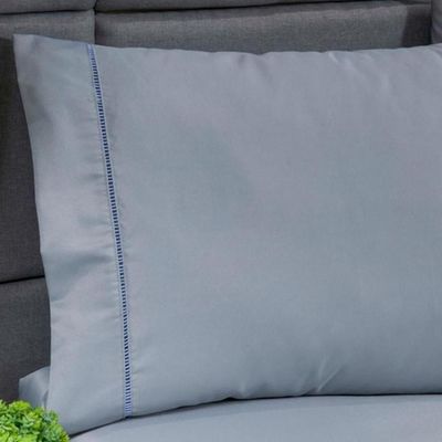 Jogo Lençol 400 Fios Ponto Palito Cama Solteiro 2pçs Poliéster - Cinza