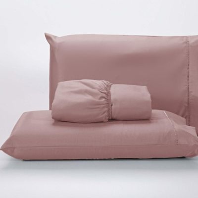 Jogo Lençol 400 Fios Ponto Palito Cama Solteiro 2pçs Poliéster - Rose