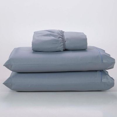 Jogo Lençol 400 Fios Ponto Palito Cama Solteiro 2pçs Poliéster - Cinza