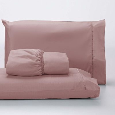 Jogo Lençol 400 Fios Ponto Palito Cama Queen 3pçs Poliéster - Rose